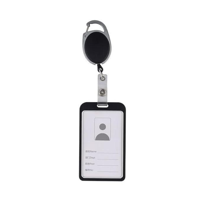 Click to see full view Lazybeee Aluminum Alloy ID Card Badge Holder with Yoyo Reel - A Stylish and Convenient Solution for Office Identification (Pack of 1, Black)