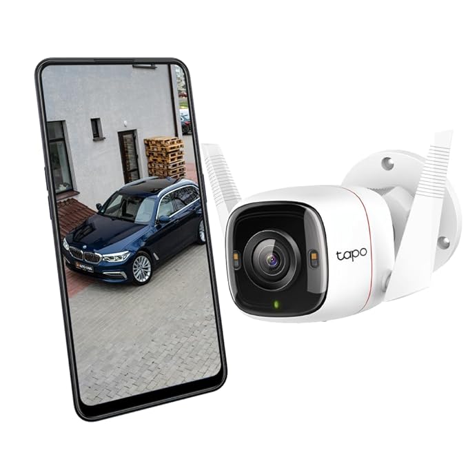 Tapo TP-Link 4MP 2K QHD (2560X1440) Outdoor CCTV Security Wi-Fi Smart Camera -Alexa Enabled -Weatherproof -Full Color Starlight Night Vision -2-Way Audio -Up to 256 GB SD Storage - C320Ws- White
